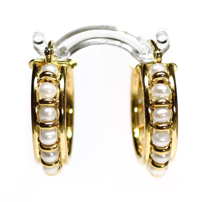Foto 2 - Ohrringe Creolen mit schimmernden Perlen Gelbgold 585er, S1869