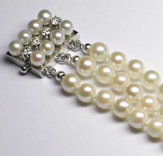 Foto 3 - 3 reihige Akoya Perlenkette Billanten-Perlen Verschluss, S4215
